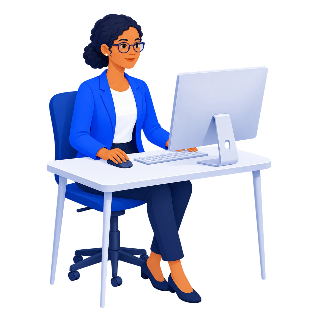 A manager working at a computer.