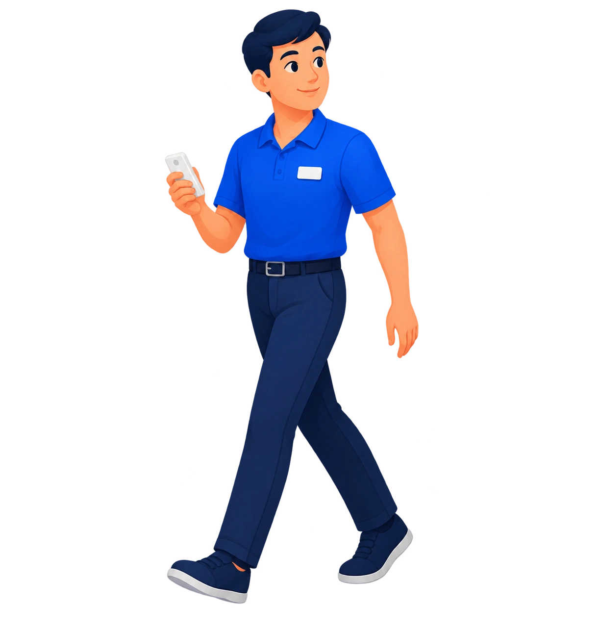 A retail worker heads toward the customer.